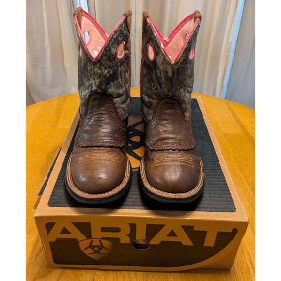 Ariat Fatbaby Western Camo Brown Leather Ranch Cowboy Boots 10006854 Womens 7B - Picture 1 of 11